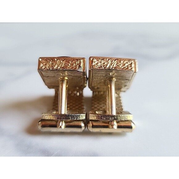 Tiger's Eye Gold Tone Mesh Metal Cufflinks Vintage 1970's - Picture 5 of 10